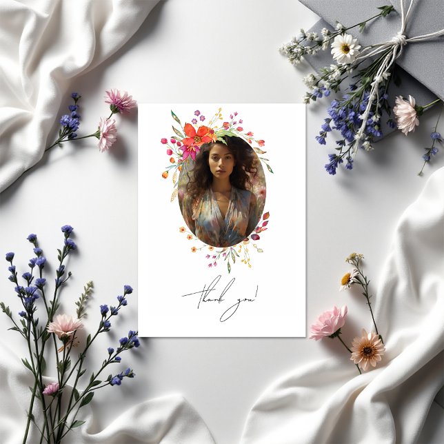 Wildblume Abschluss FotoCollage Dankeskarte (Wildflower Graduation Photo Collage Thank You Card)