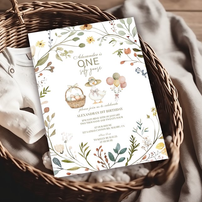 Wildblume Albern Gänse 1. Geburtstag Einladung (Von Creator hochgeladen)