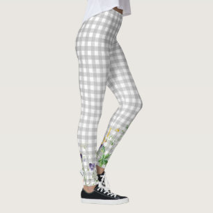 Wildblume an karierten Graustufen Leggings