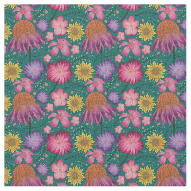 Wildblume Aquamarines Blumenmuster Stoff (Nahaufnahme)