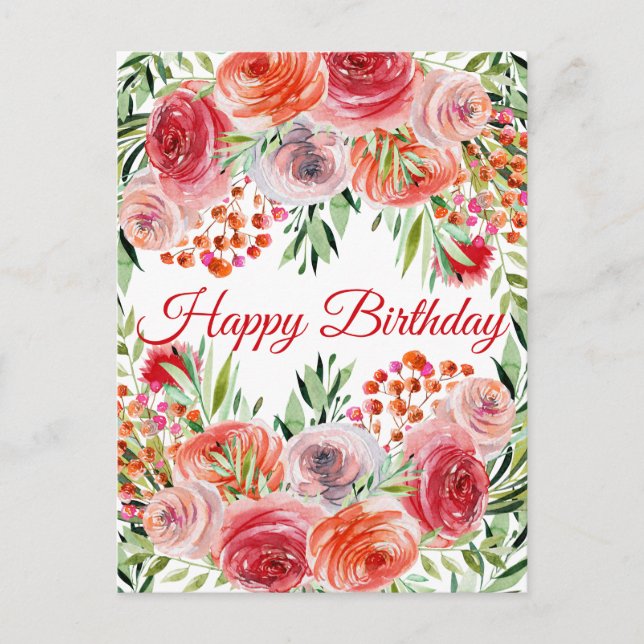 Wildblume Aquarell Blumenbeere Geburtstag Postkart Postkarte (Vorderseite)