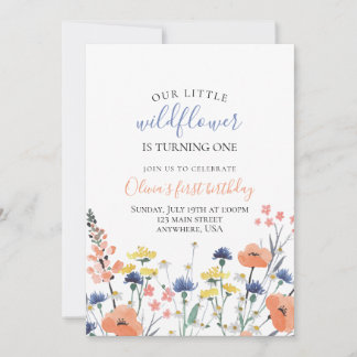 Wildblume Aquarell Blumengebirge erster Geburtstag Einladung