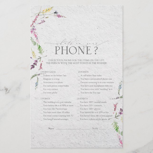 Wildblume Aquarell Blumenspiel Brautparty (Vorderseite)