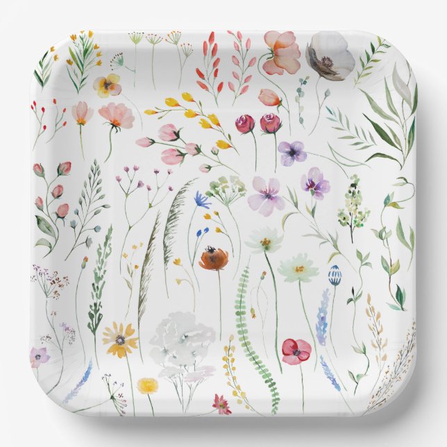Wildblume Aquarell Pappteller (Vorderseite)