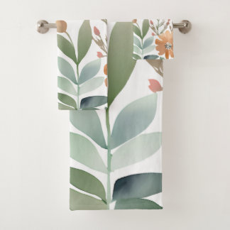 Wildblume Aquarellfarben Pastel Boho Frühlingsdeko Badhandtuch Set