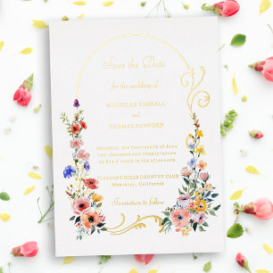 Wildblume Arch Wedding Save the Date Folieneinladung