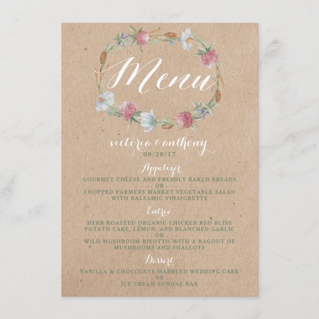 Wildblume auf dem "Kraft Country Wedding Menu" Menükarte (Vorderseite)