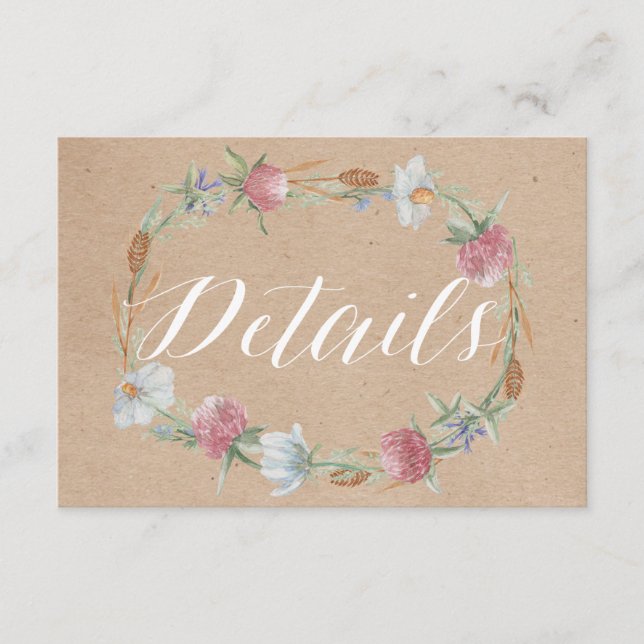 Wildblume auf der Kraft Country Wedding Detail Begleitkarte (Vorderseite)