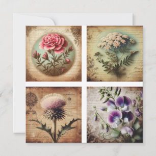 Wildblume auf vintage, abgenutztem Hintergrund Feiertagskarte