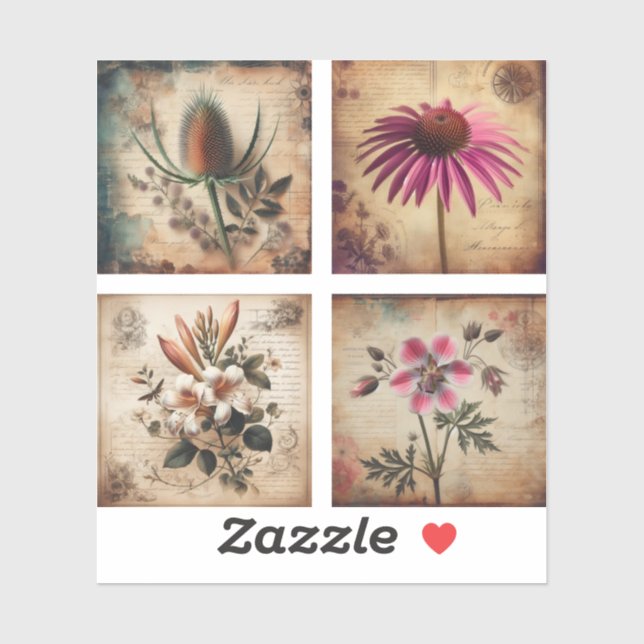 Wildblume auf Vintagem Hintergrund Aufkleber (Blatt)