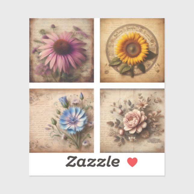 Wildblume auf Vintagem Hintergrund Aufkleber (Blatt)
