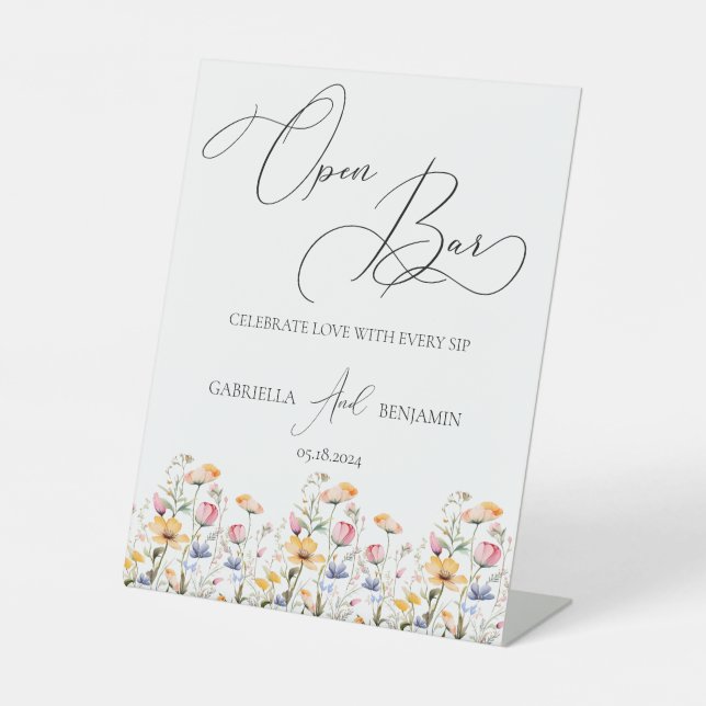 Wildblume auf Wiese Bar Wedding Tabletop Sockelschild (Vorderseite)