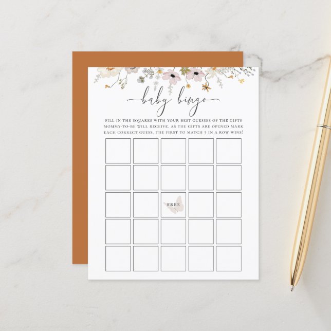 Wildblume Baby Bingo Spiel (Vorderseite/Rückseite Beispiel)