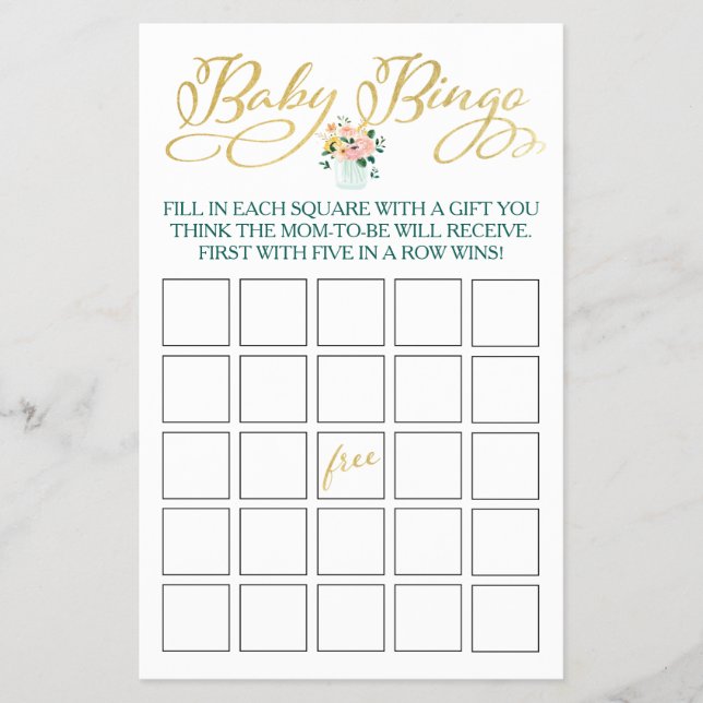 Wildblume Baby Bingo Spiel Flyer (Vorne)