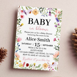 Wildblume Baby Dusche Einladung Baby in Blühen