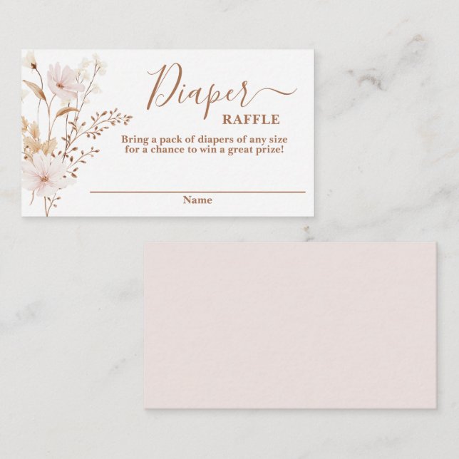 Wildblume Baby Dusche Mädchen Diaper Raffekarte Begleitkarte (Vorne/Hinten)