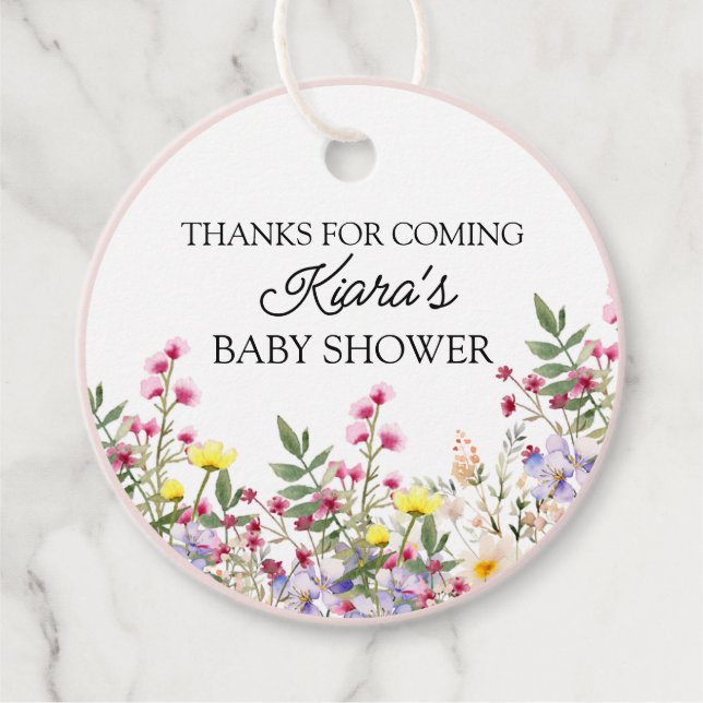 Wildblume Baby Dusche Round-Gastgeschenk-Tag Geschenkanhänger (Vorderseite)