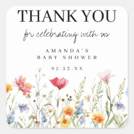 Wildblume Baby Dusche Vielen Dank Quadratischer Aufkleber