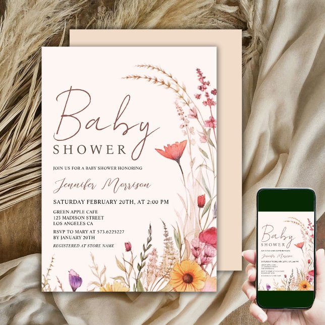 Wildblume Baby Duwer Gender Neutral Boho Einladung (Von Creator hochgeladen)