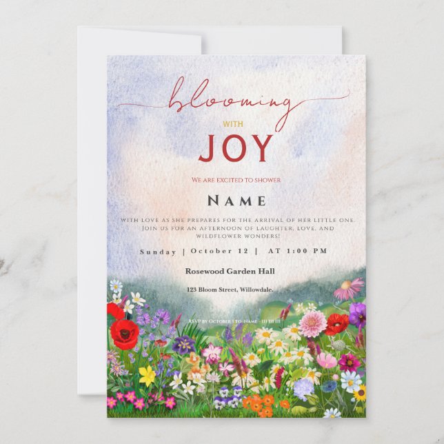 Wildblume Baby im Blut Geschlecht neutral Einladung (Vorderseite)