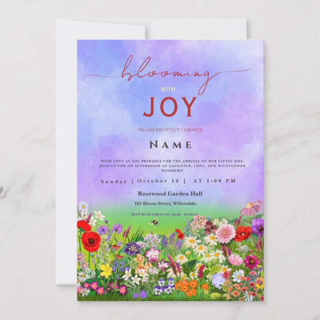 Wildblume Baby im Blut Geschlecht neutral Einladung (Vorderseite)