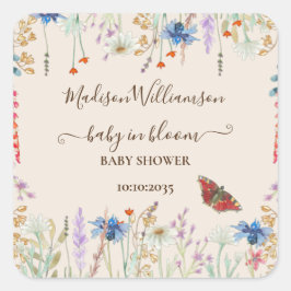 Wildblume Baby in Baby in Blütendusche Quadratischer Aufkleber