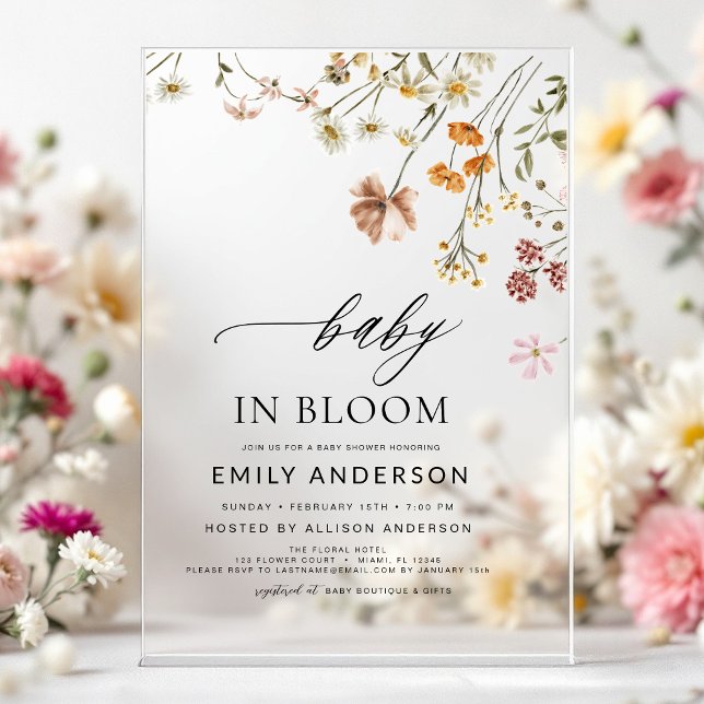 Wildblume Baby in Bloom Baby Dusche Acryleinladungen (Von Creator hochgeladen)