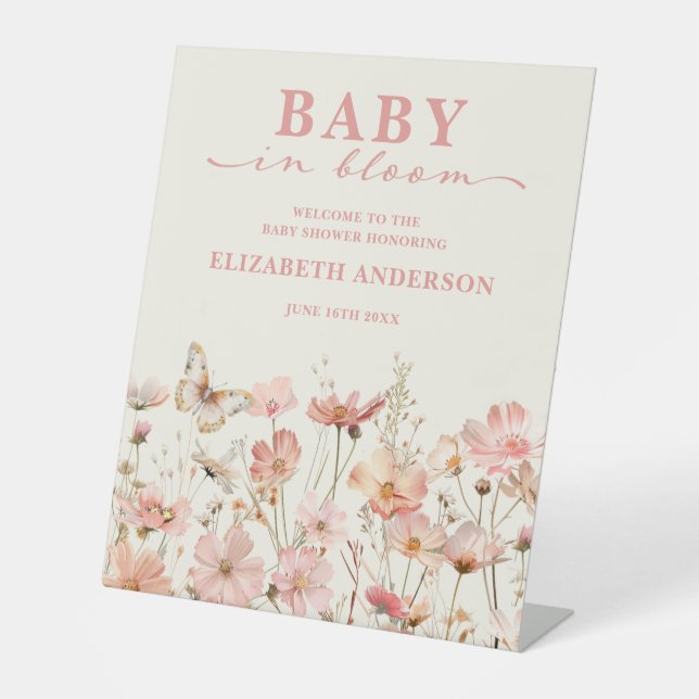 Wildblume Baby in Bloom Baby Dusche Begrüßungszeic Sockelschild (Vorderseite)