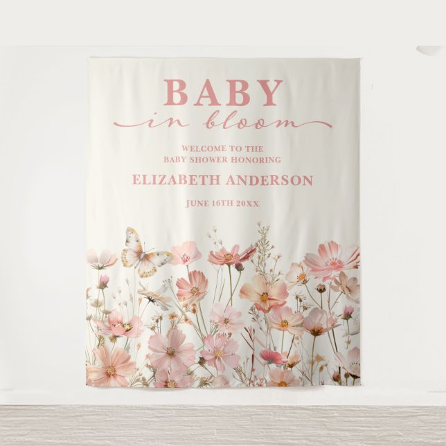 Wildblume Baby in Bloom Baby Dusche Begrüßungszeic Wandteppich (Vorderseite)