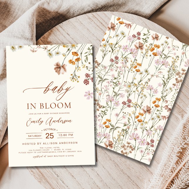 Wildblume Baby in Bloom Baby Dusche Beige Einladung (Von Creator hochgeladen)