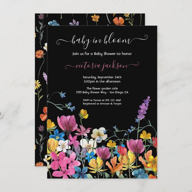 Wildblume Baby in Bloom Baby Dusche Einladung (Vorne/Hinten)