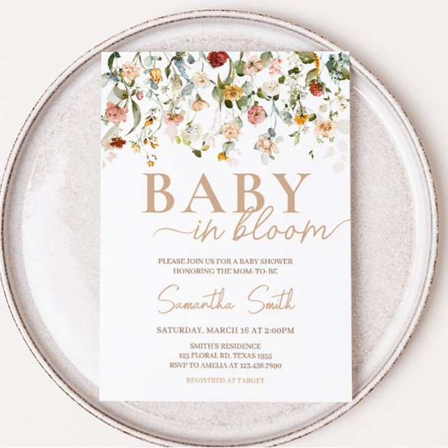 Wildblume Baby in Bloom Baby Dusche Einladung (Boho Spring Floral Baby Shower Invitation)