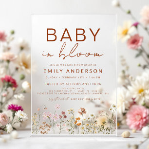 Wildblume Baby in Bloom Baby Dusche Terracotta Acryleinladungen