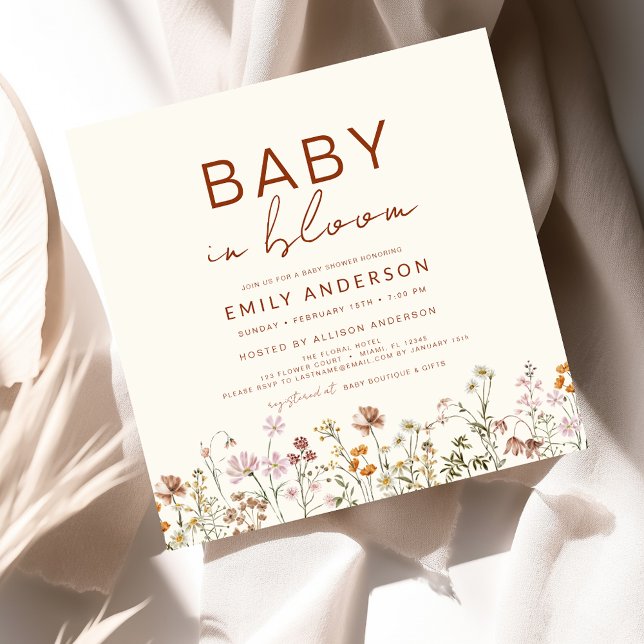 Wildblume Baby in Bloom Baby Dusche Terracotta Einladung (Von Creator hochgeladen)