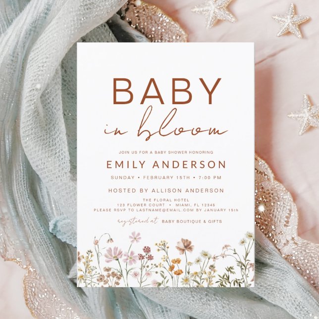 Wildblume Baby in Bloom Baby Dusche Terracotta Einladung (Von Creator hochgeladen)