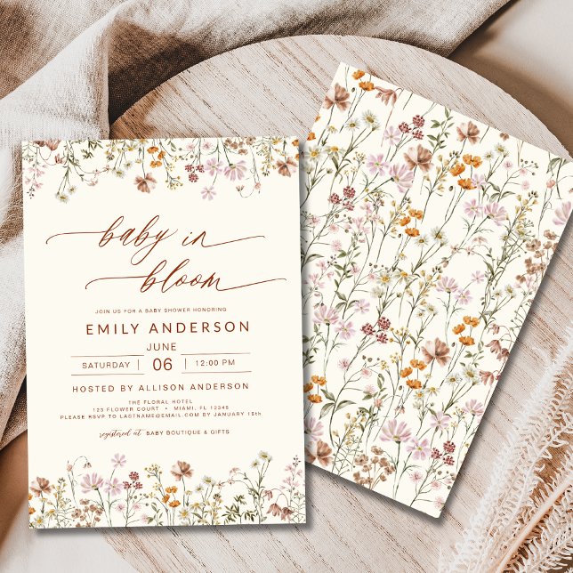 Wildblume Baby in Bloom Baby Dusche Terracotta Einladung (Von Creator hochgeladen)