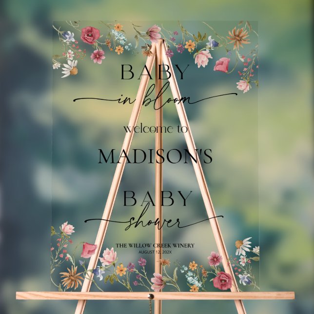 Wildblume Baby in Bloom Begrüßungsakrylus-Zeichen Acrylschild (Neutral)