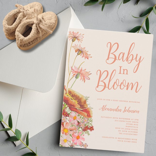 Wildblume Baby in Bloom Fall Baby Dusche Einladung (Wildflower fall gender neutral baby shower invitation )