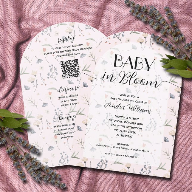 Wildblume Baby in Bloom Girl All in One Dusche Einladung (Wildflowers on pink girl Baby in Bloom all in one shower invitations)