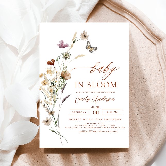 Wildblume Baby in Bloom Terracotta Kinderdusche Einladung (Von Creator hochgeladen)