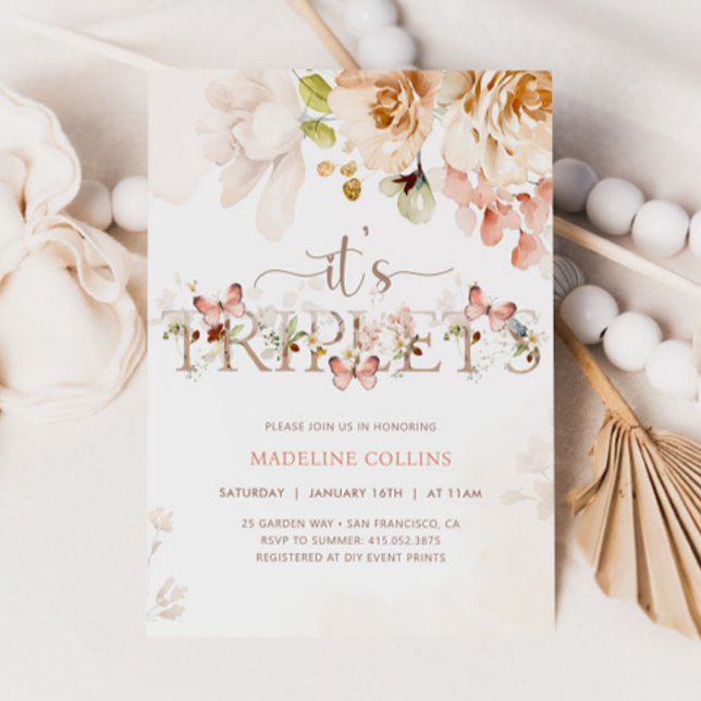 Wildblume Baby in Bloom TRIPLETS Kinderdusche Einladung (Von Creator hochgeladen)