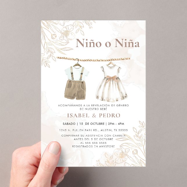 Wildblume Baby Kleidung Spanisch Gender Reveal Acryleinladungen (Insitu (Handheld))