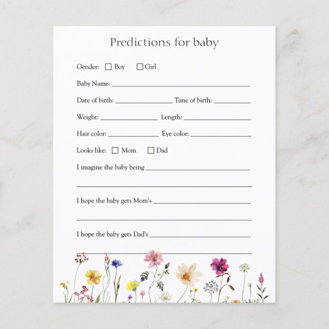 Wildblume Baby Predictions Card (Vorderseite)