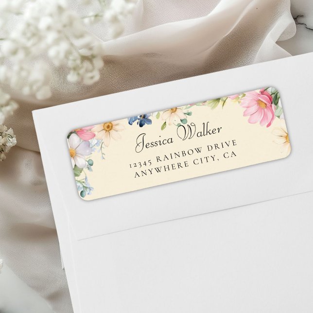 Wildblume Baby Showadresse (Personalized Wildflower Baby Shower Address Label, Beige+Pastel.)