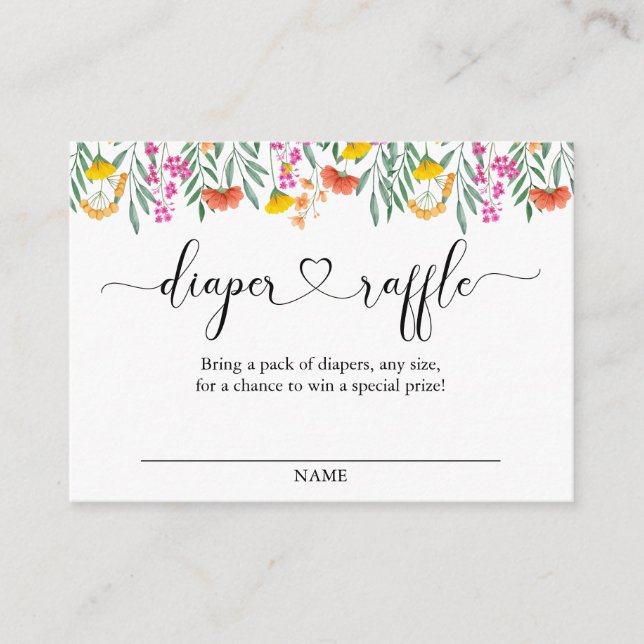 Wildblume Baby Showdiaper Raffle Ticket Begleitkarte (Vorderseite)