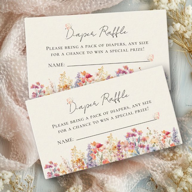 Wildblume Baby Showdiaper Raffle Ticket Begleitkarte (Wildflower Baby Shower Diaper Beige+Pastel Raffle Ticket Enclosure Card for Baby Girl & Baby Boy.)