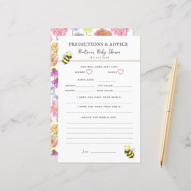 Wildblume Baby Shower Advice and Predictions Game (Vorderseite/Rückseite Beispiel)