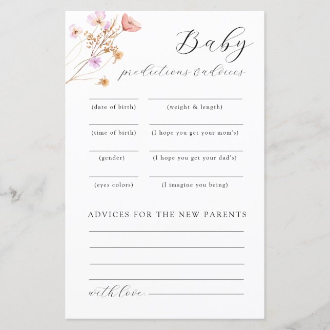 Wildblume Baby Shower Advisor Game (Vorderseite)