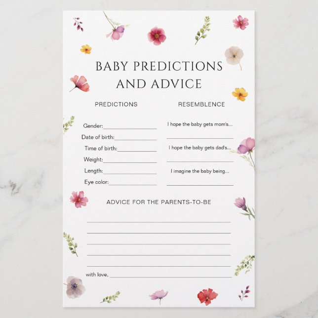 Wildblume Baby Shower Baby Predictions Game (Vorderseite)