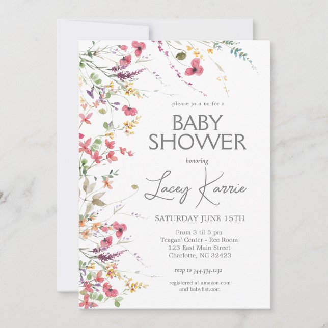 Wildblume Baby Shower Einladung, Boho Floral Einladung (Vorderseite)